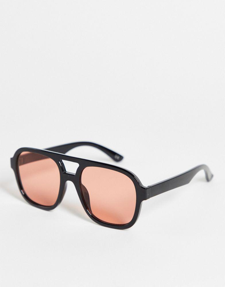 ASOS DESIGN frame oversized plastic aviator sunglasses with peach lens in black商品第1张图片规格展示
