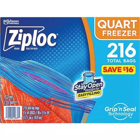 商品Ziploc|Ziploc Seal Top Quart Freezer Bags, 216 ct.,价格¥118,第2张图片详细描述