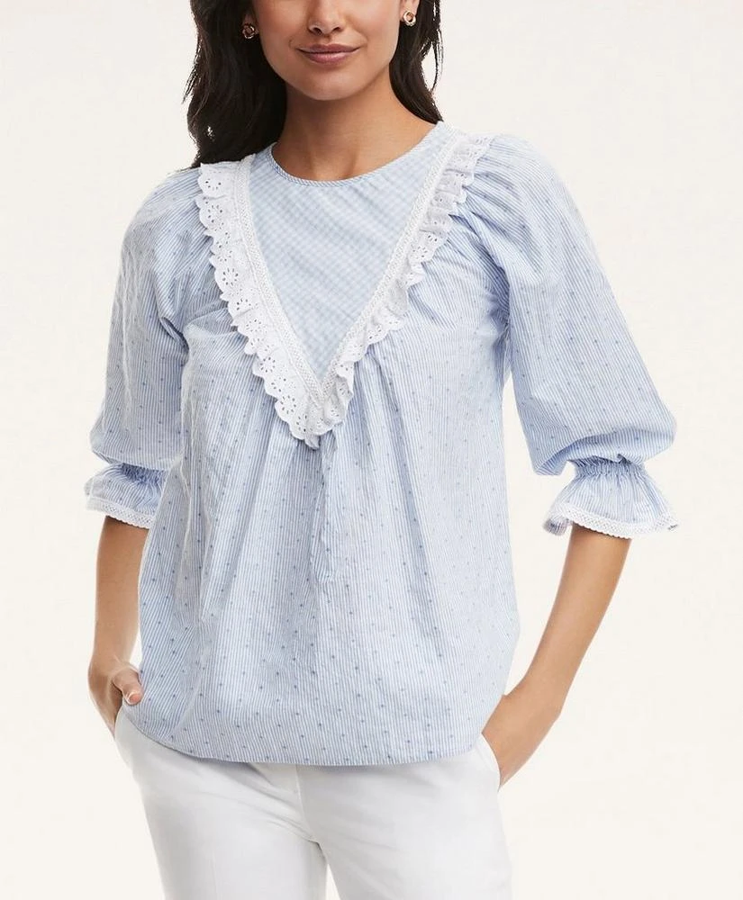 商品Brooks Brothers|Stretch Cotton Seersucker Peasant Blouse,价格¥491,第2张图片详细描述