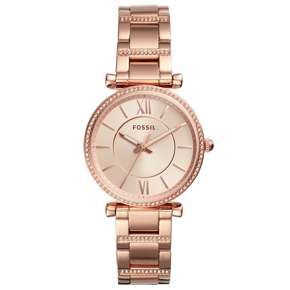 商品Fossil|Women's Carlie Rose Gold-Tone Stainless Steel Bracelet Watch,价格¥719,第1张图片