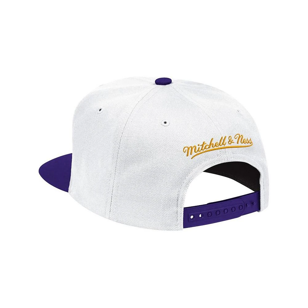 商品Mitchell and Ness|Men's White and Purple Los Angeles Lakers 1985 NBA World Champions Hardwood Classics Snapback Adjustable Hat,价格¥241,第2张图片详细描述