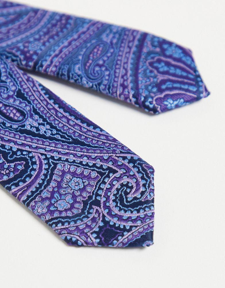 ASOS DESIGN skinny tie in navy and purple paisley商品第3张图片规格展示