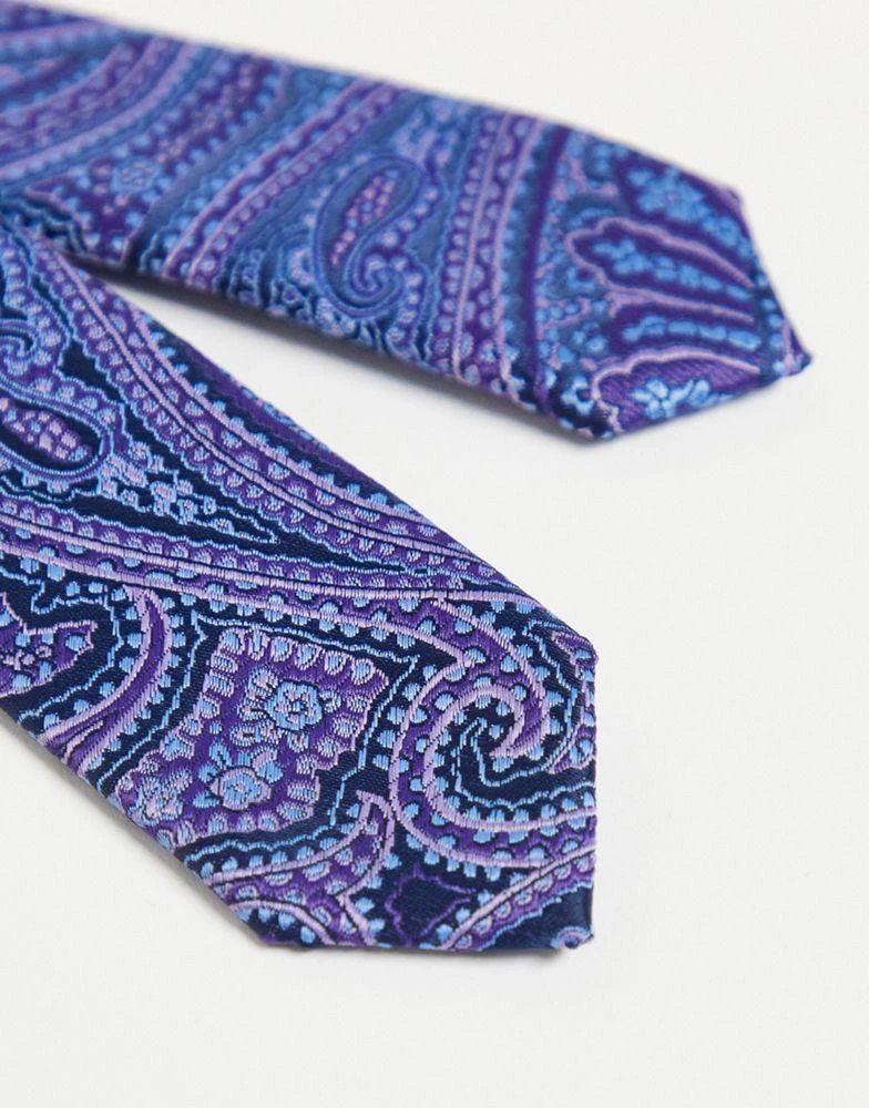 商品ASOS|ASOS DESIGN skinny tie in navy and purple paisley,价格¥67,第3张图片详细描述