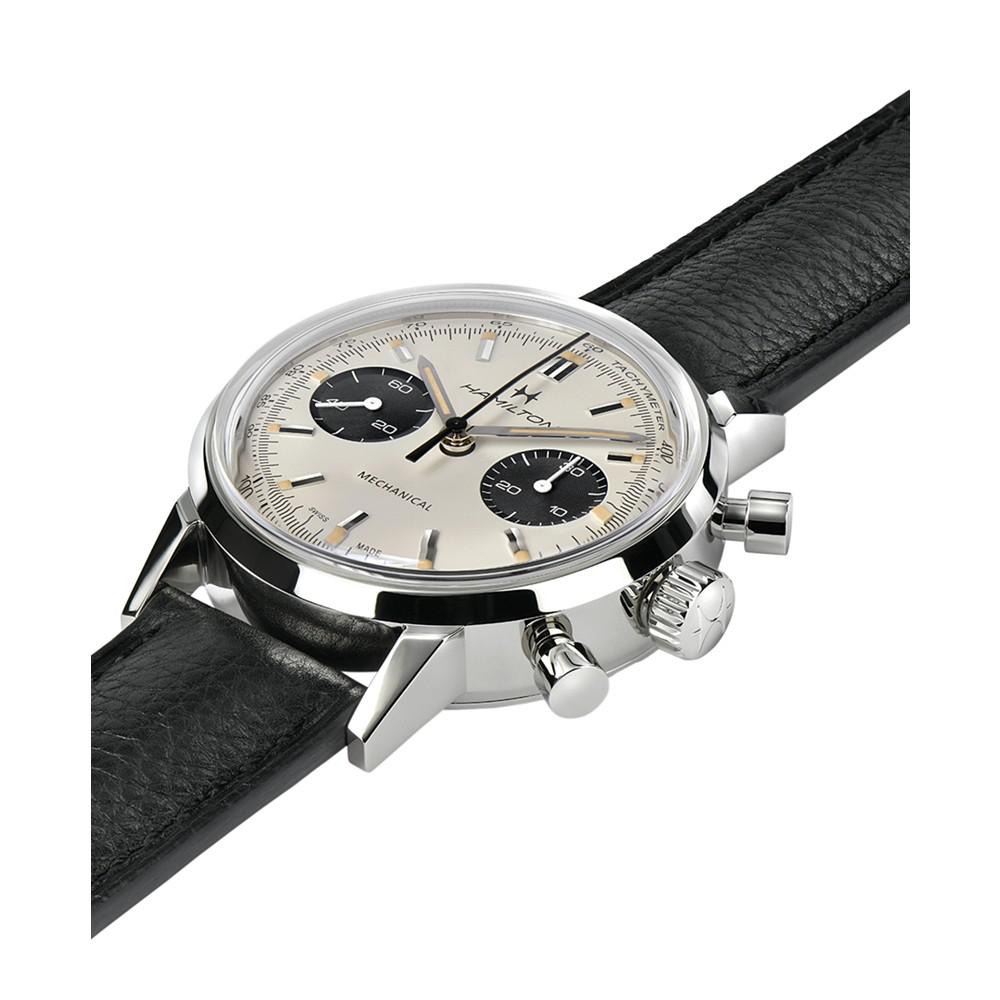 Men's Swiss Intra-Matic Chronograph H Black Leather Strap Watch 40mm商品第3张图片规格展示