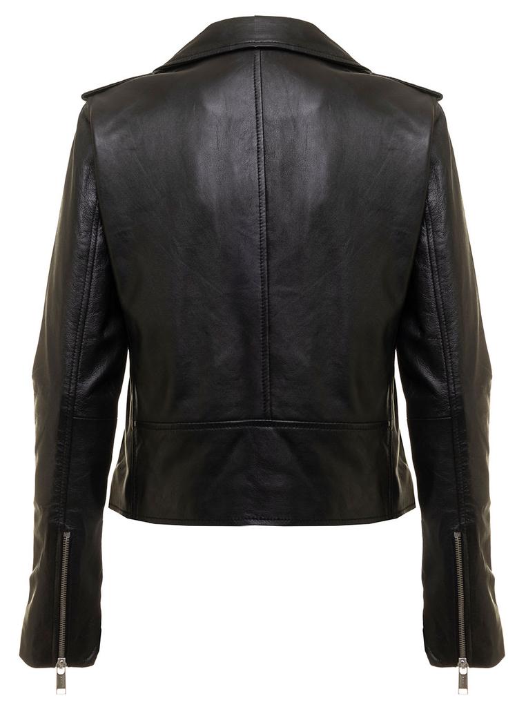MICHAEL Michael Kors M Michael Kors Womans Black Leather Biker Jacket商品第2张图片规格展示