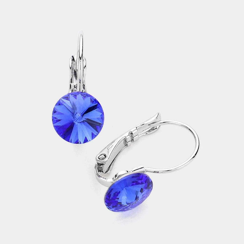 商品FASHNZFAB|Genuine Round Crystal Lever Back Earrings - Sapphire,价格¥147,第1张图片