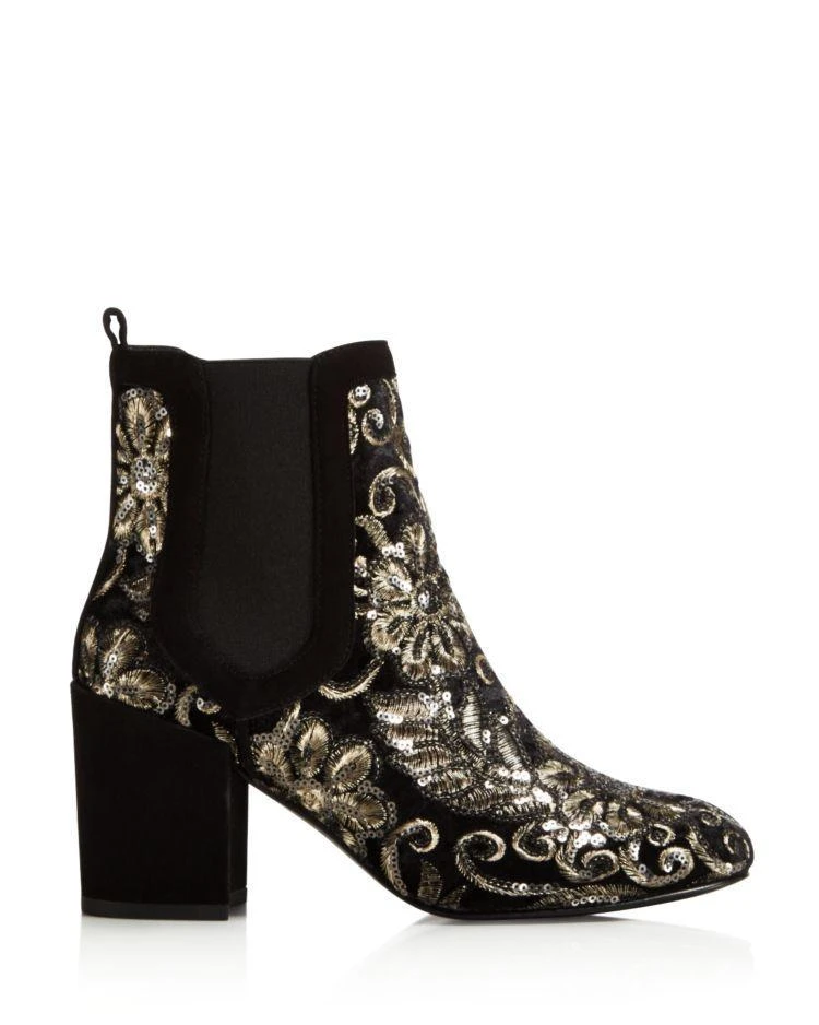 商品Stuart Weitzman|Mediate Metallic Embroidered Velvet Block Heel Booties,价格¥1431,第2张图片详细描述