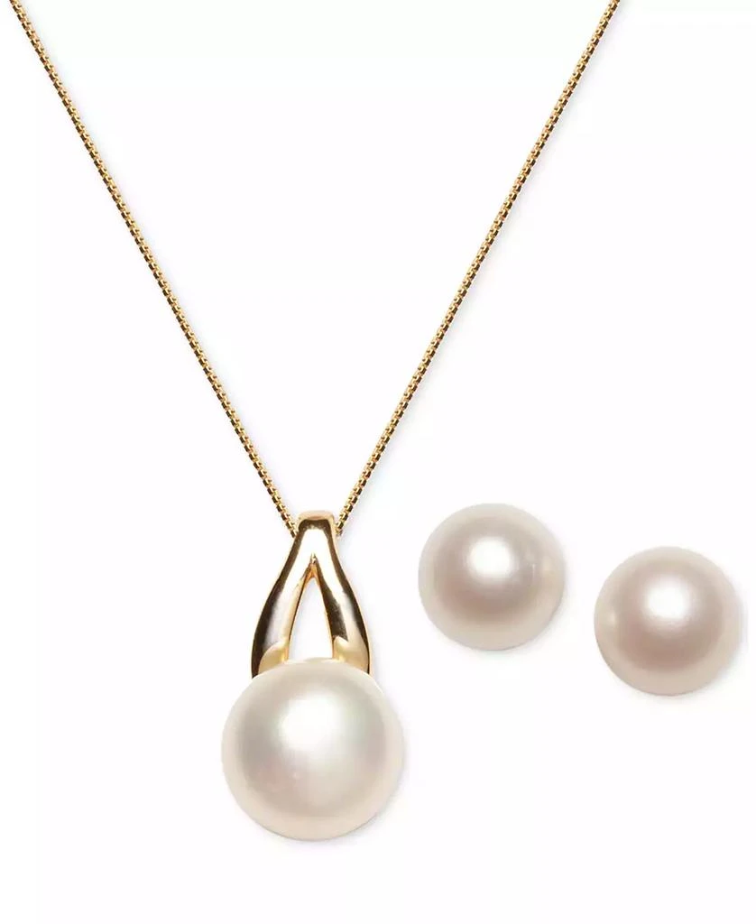 商品Macy's|2-Pc. Set Cultured Freshwater Pearl (9-1/2 & 12-1/2mm) Pendant Necklace & Matching Stud Earrings Set in 18k Gold-Plated Sterling Silver,价格¥428,第1张图片