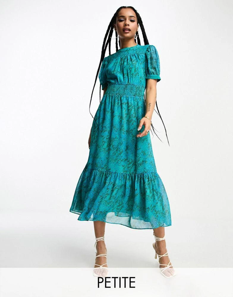 商品Whistles Petite|Whistles Petite shirred midi dress in blue snake print,价格¥806,第1张图片