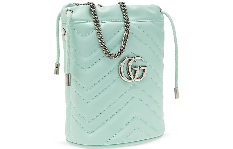 商品[国内直发] Gucci|古驰 GG Marmont系列 马蒙银标Logo绗缝细节抽绳开合 皮革 水桶包链条包单肩斜挎包 迷你 女款 绿色 #糖果色##独角兽色#,价格¥7843,第3张图片详细描述