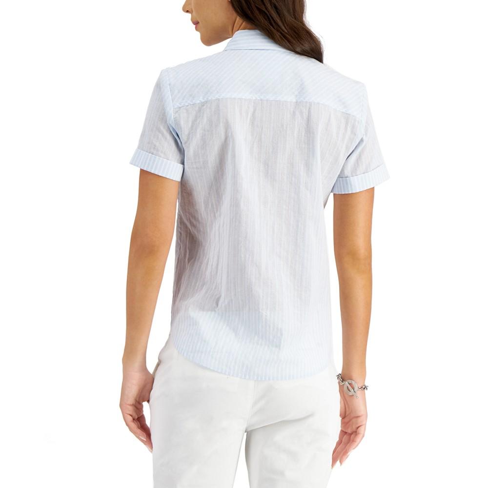 Women's Cotton Striped Button-Down Camp Shirt商品第2张图片规格展示