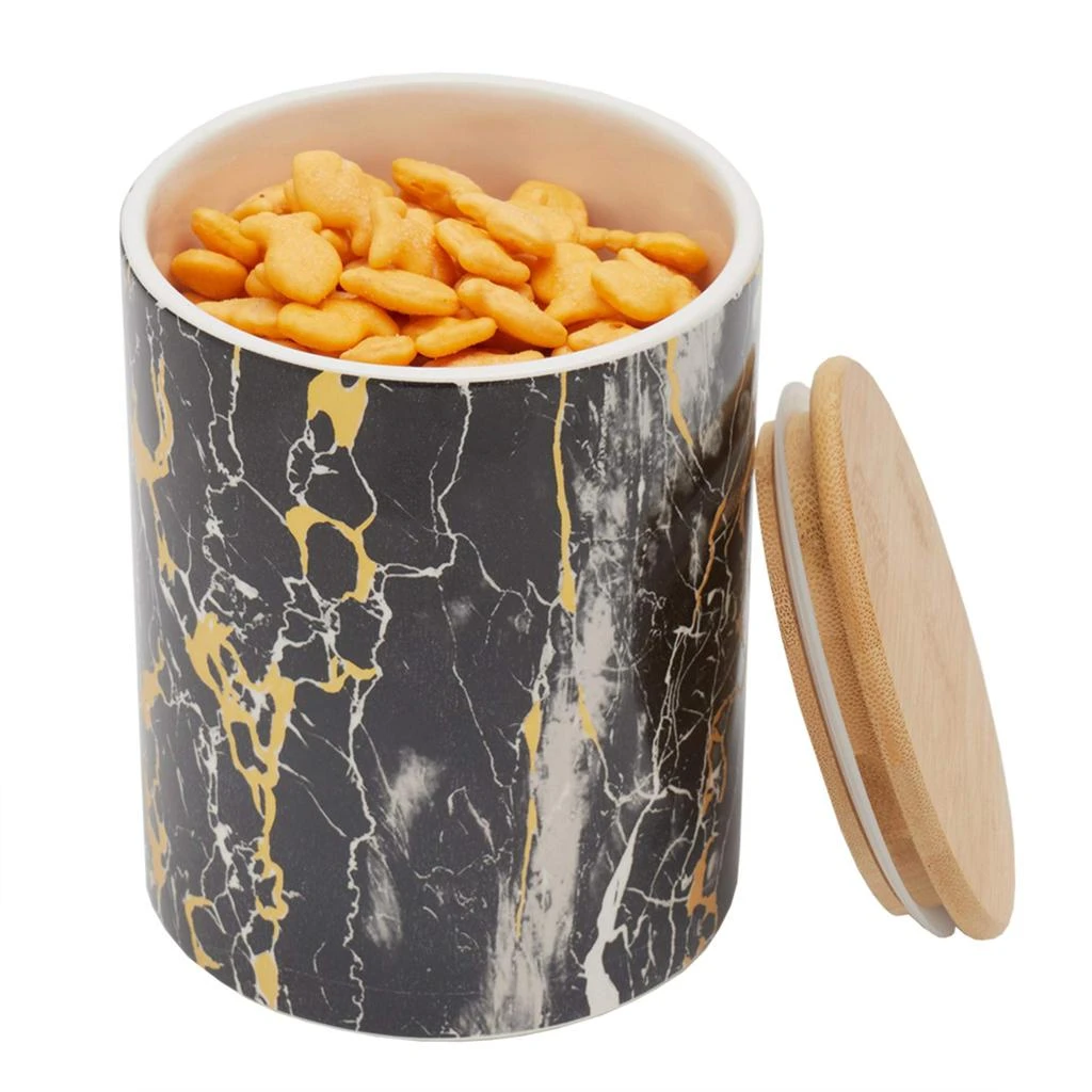 商品Home Basics|Home Basics Marble Like Medium Ceramic Canister with Bamboo Top, Black,价格¥131,第3张图片详细描述