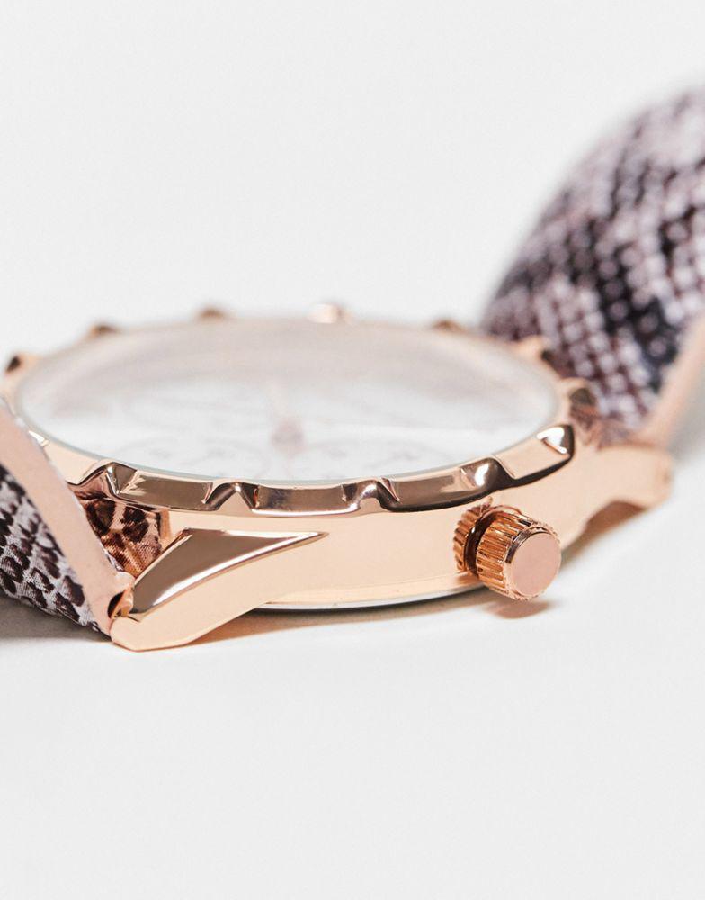 商品Brave Soul|Brave Soul multi-dial watch in faux snakeskin and rose gold,价格¥174,第6张图片详细描述