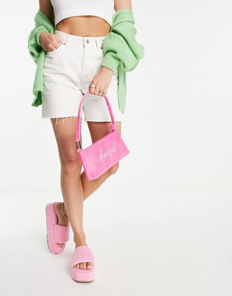 商品ASOS|ASOS DESIGN mini shoulder bag with angel diamante in pink velour,价格¥149,第4张图片详细描述