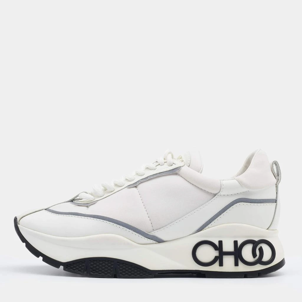 商品[二手商品] Jimmy Choo|Jimmy Choo White/Grey Leather, Fabric And Neoprene Raine Low Top Sneakers Size 39,价格¥2789,第1张图片