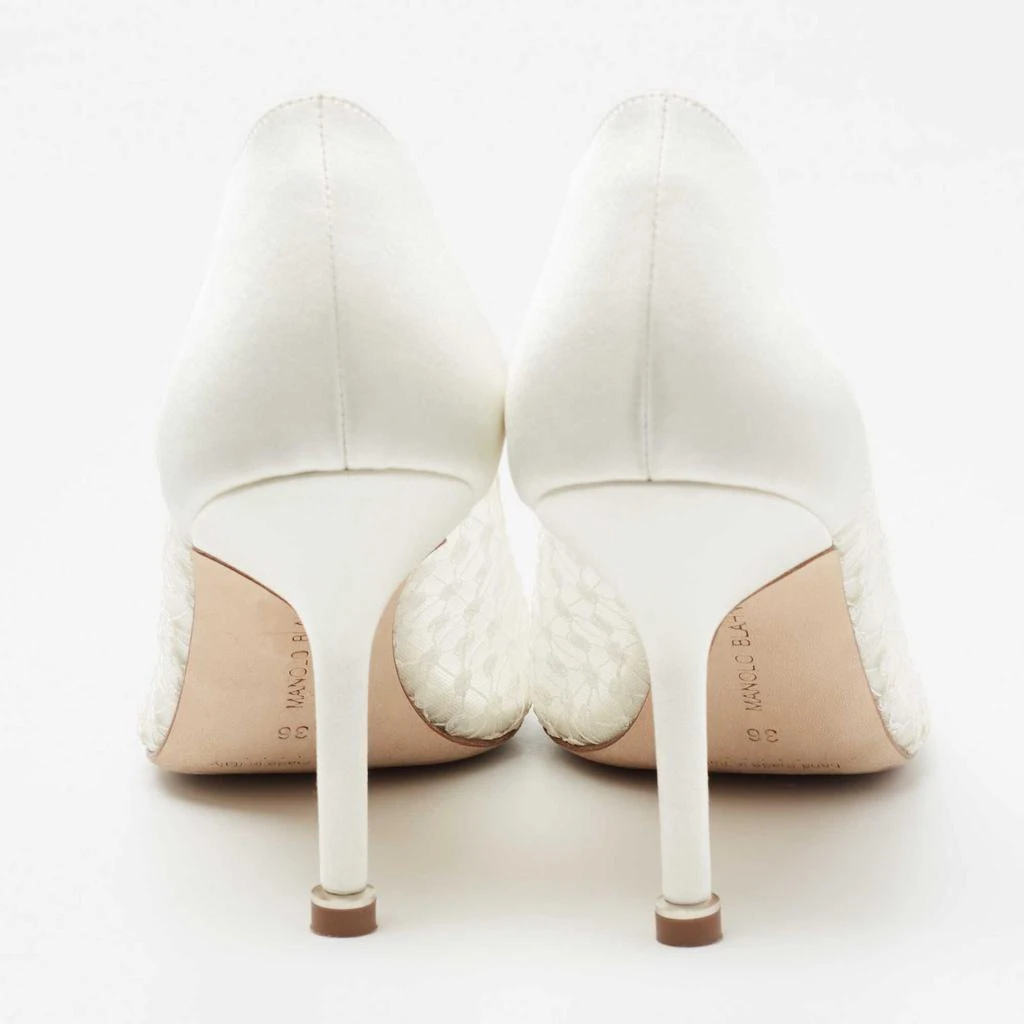 商品[二手商品] Manolo Blahnik|Manolo Blahnik White/Grey Lace and Satin Hangisi Pointed Toe Pumps Size 36,价格¥4115,第5张图片详细描述