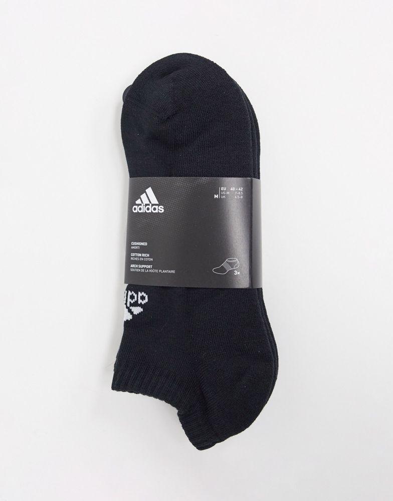 adidas Training 3 pack cushioned trainer socks in black商品第3张图片规格展示