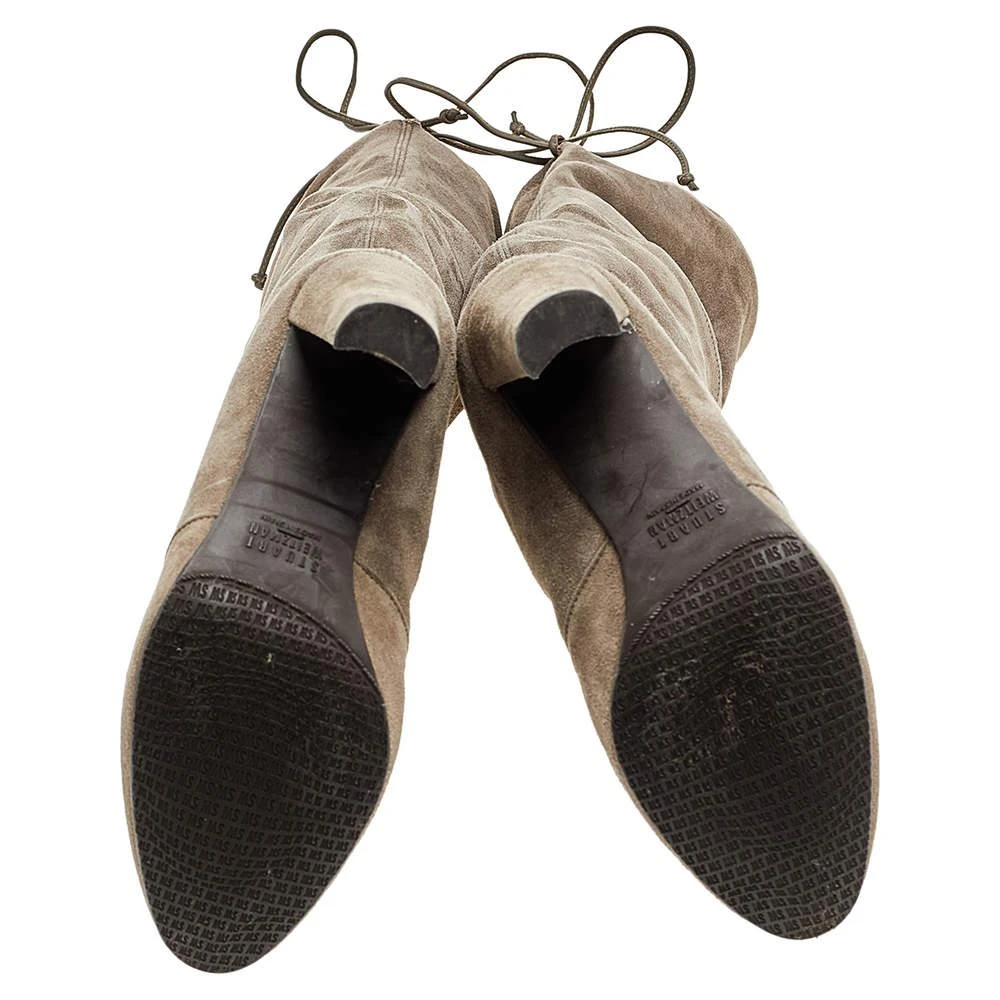 Stuart Weitzman Khaki Grey Suede Tie Land Over The Knee Block Heel Boots Size 36.5 商品