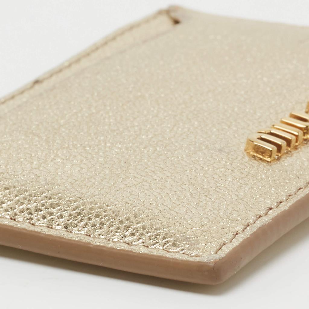 Miu Miu Metallic Gold Madras Leather Card Holder商品第10张图片规格展示