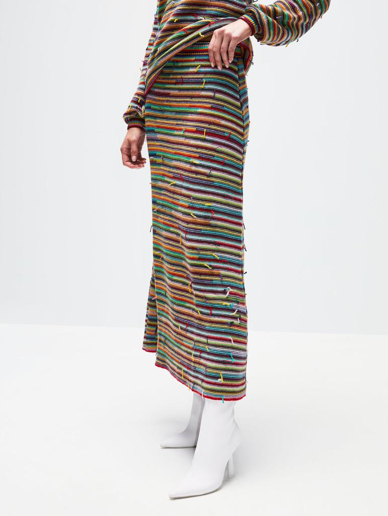Striped Cashmere Wool Blend Midi Skirt商品第4张图片规格展示