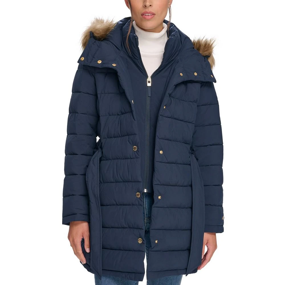 商品Tommy Hilfiger|Women's Belted Faux-Fur-Trim Hooded Puffer Coat, Created for Macy's,价格¥1123,第3张图片详细描述