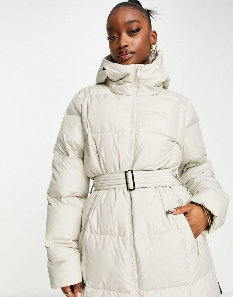 商品Jack Wolfskin|Jack Wolfskin Frozen Lake long puffer coat in light grey,价格¥917,第4张图片详细描述