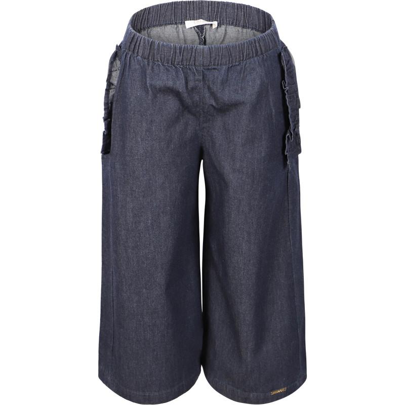 Ruffled detailing wide fit jeans in blue商品第1张图片规格展示