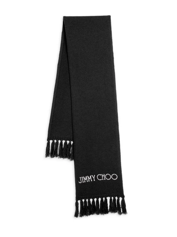 商品Jimmy Choo|Fringed Logo Wool Scarf,价格¥3375,第2张图片详细描述