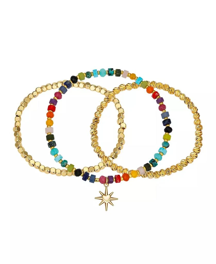 商品Unwritten|Multi Color Stone and 14K Gold Plated Heart Stretch Bracelet Set,价格¥142,第1张图片