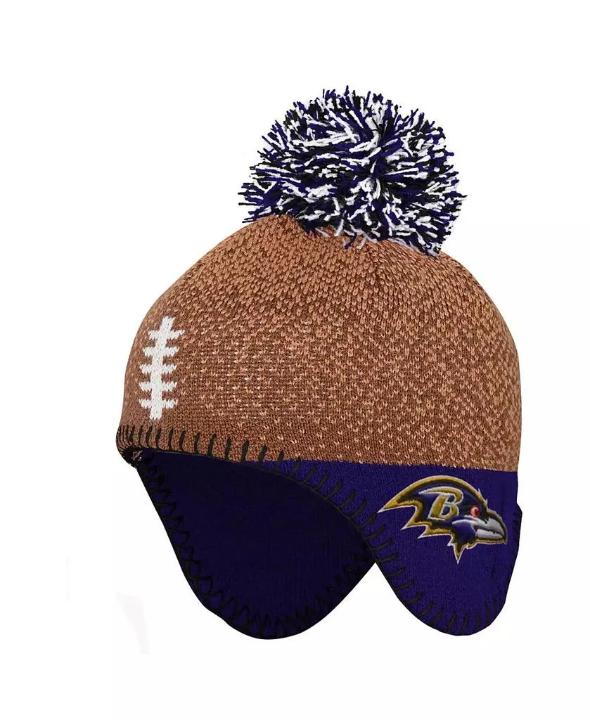 商品Outerstuff|Preschool Toddler Unisex Brown and Purple Baltimore Ravens Football Head Knit Hat with Pom,价格¥183,第1张图片