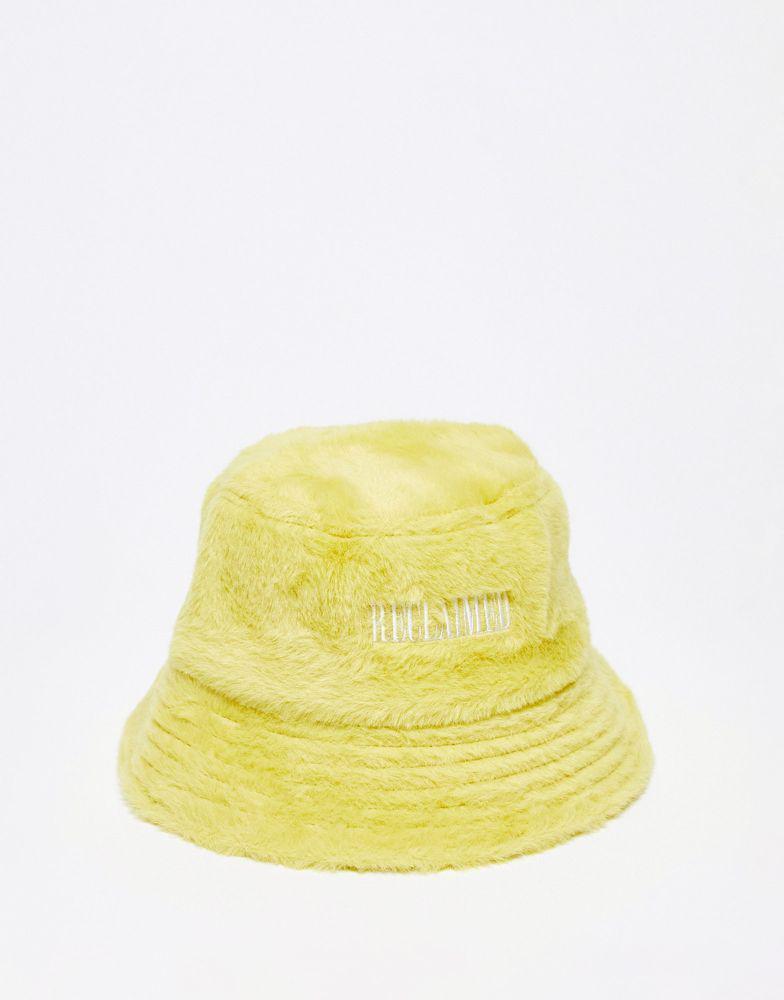 商品Reclaimed Vintage|Reclaimed Vintage fluffy texture bucket hat in bright yellow,价格¥80,第1张图片