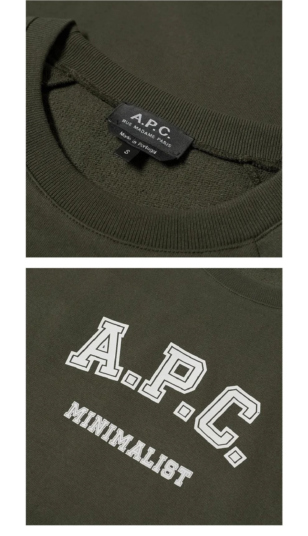 商品A.P.C.|logo绿卡其色圆领长袖卫衣【香港仓极速发货】,价格¥1695,第4张图片详细描述