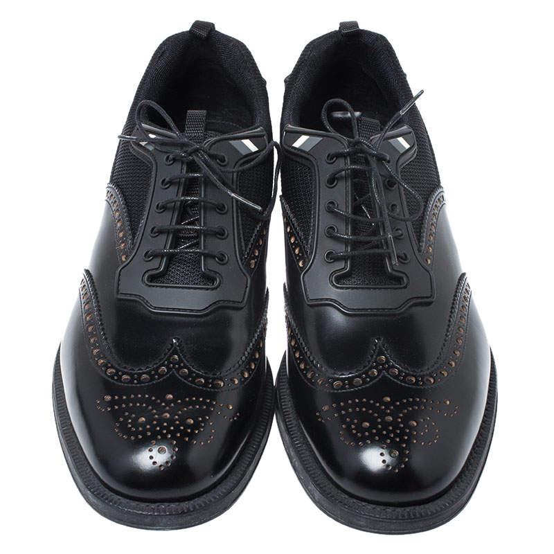 Prada Black Brogue Leather and Mesh Lace Up Derby Sneakers Size 44商品第3张图片规格展示