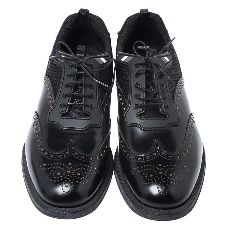 商品[二手商品] Prada|Prada Black Brogue Leather and Mesh Lace Up Derby Sneakers Size 44,价格¥2630,第3张图片详细描述