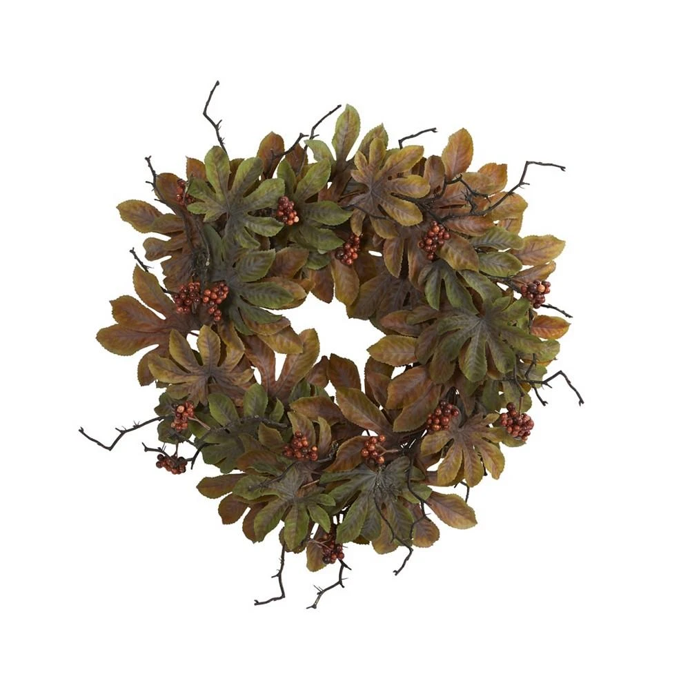 商品NEARLY NATURAL|Fatsia with Berries Autumn Artificial Wreath,价格¥469,第1张图片