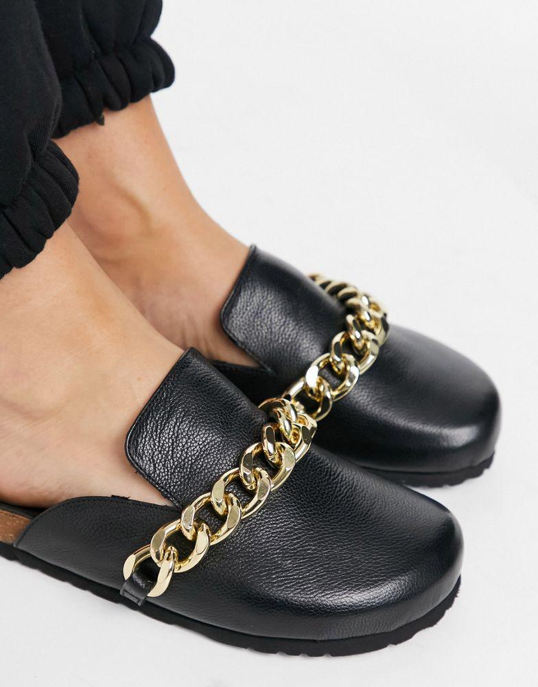 ASOS DESIGN Molly leather mule with gold hardware in black商品第3张图片规格展示