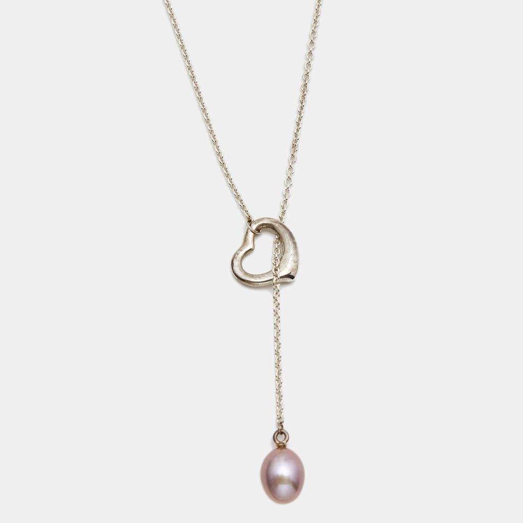 Tiffany & Co. Elsa Peretti Sterling Silver Open Heart Lariat Pearl Necklace商品第3张图片规格展示