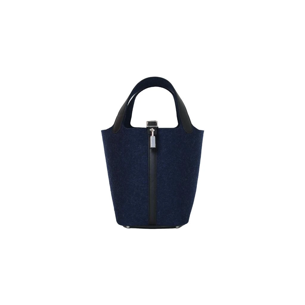 商品Hermes|Hermes Picotin 18 Lock Bag Palladium Hardware Black Fur Blue,价格¥31267,第1张图片