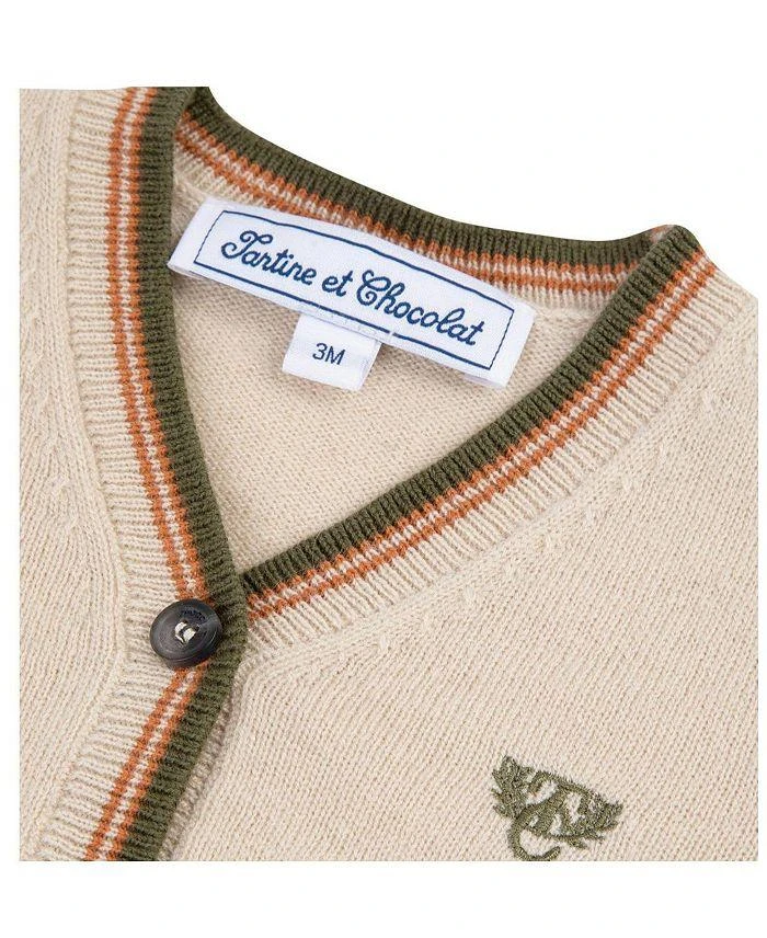 商品Tartine et Chocolat|Boys' Retro Contrast Beige Cardigan - Baby,价格¥419,第3张图片详细描述