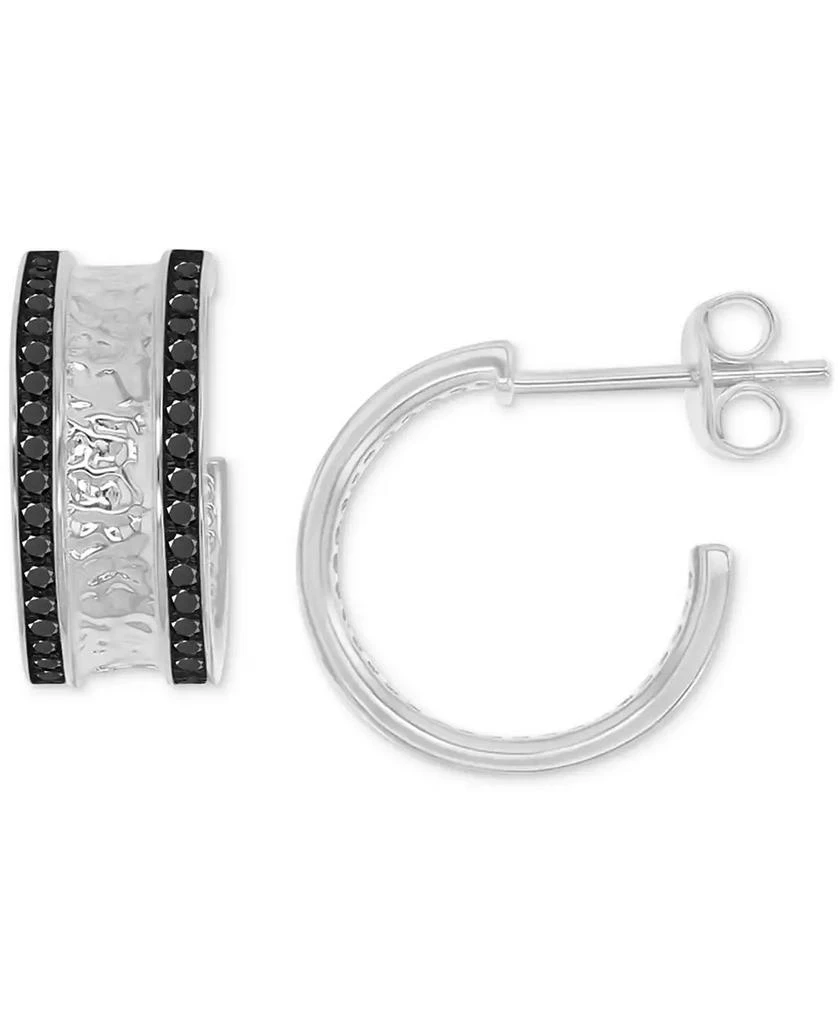 商品Macy's|Black Spinel Hammered Texture Small Hoop Earrings (3/4 ct. t.w.) in Sterling Silver, 0.55",价格¥188,第1张图片