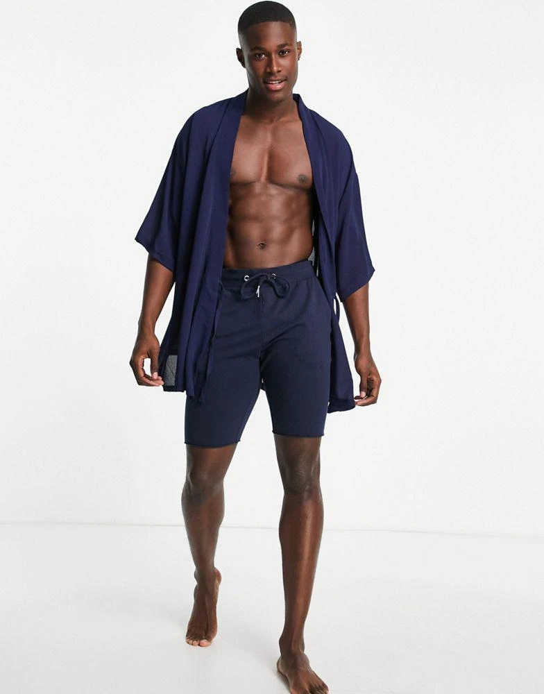 商品ASOS|ASOS DESIGN co-ord short lightweight dressing gown with tie side in navy,价格¥174,第3张图片详细描述