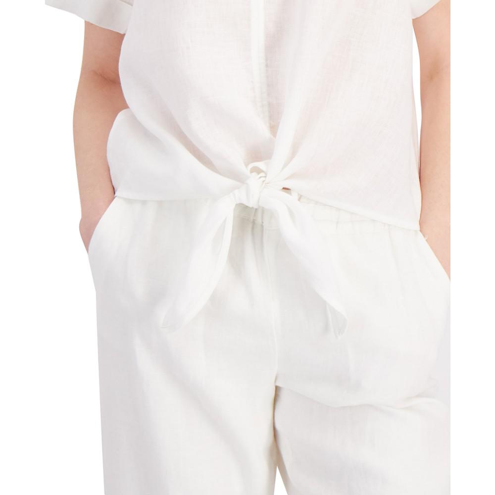 Petite Linen Tie-Front Top, Created for Macy's商品第3张图片规格展示