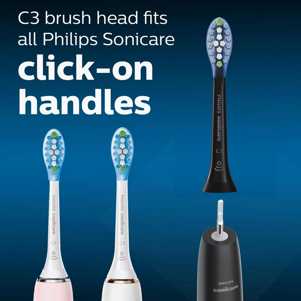 商品Philips Sonicare|Philips Sonicare C3 Two-in-One - Genuine Replacement Electric Toothbrush Heads, Black, 4 Pack One Year Supply, HX9044/95,价格¥248,第5张图片详细描述