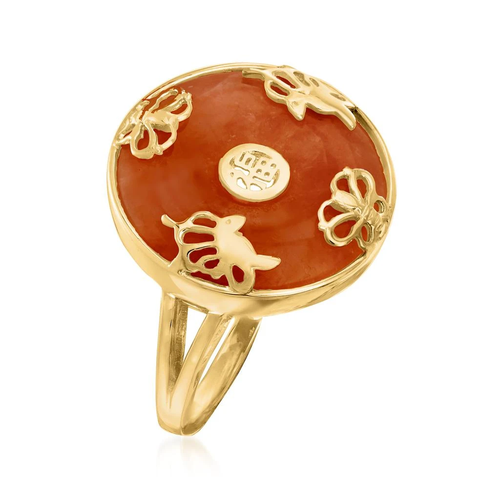 商品Ross-Simons|Ross-Simons Red Jade "Good Fortune" Butterfly Ring in 18kt Gold Over Sterling,价格¥783,第3张图片详细描述