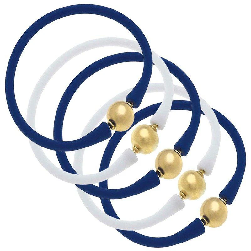商品Canvas Style|Bali Game Day 24K Gold Bracelet (Set of 5) Royal Blue & White,价格¥950,第1张图片