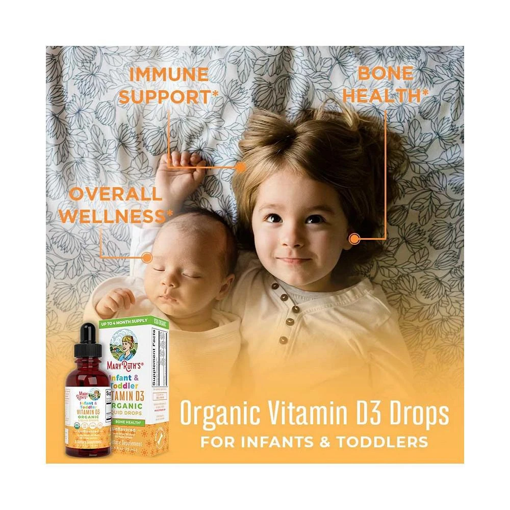 商品MaryRuth Organics|Infant Toddler Vitamin D3 Liquid, Unflavored, 0.5oz,价格¥164,第2张图片详细描述