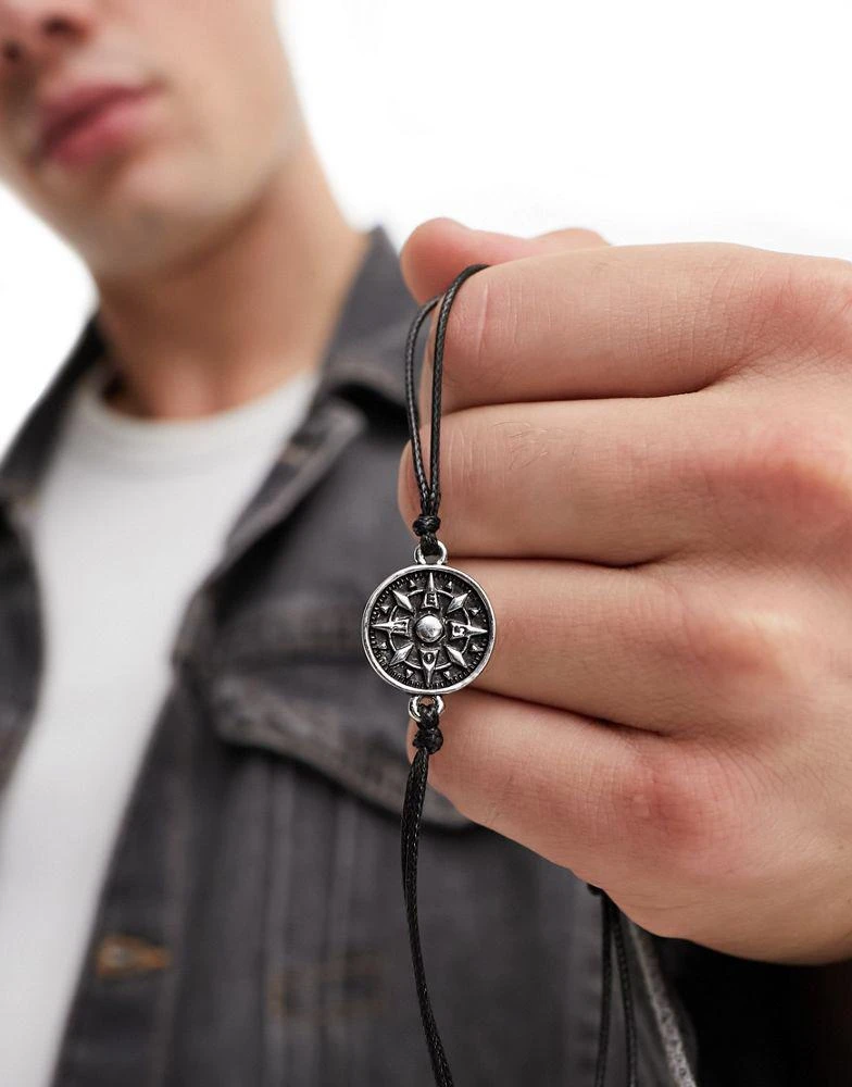 商品FADED FUTURE|Faded Future rope bracelet with compass pendant in silver,价格¥85,第2张图片详细描述