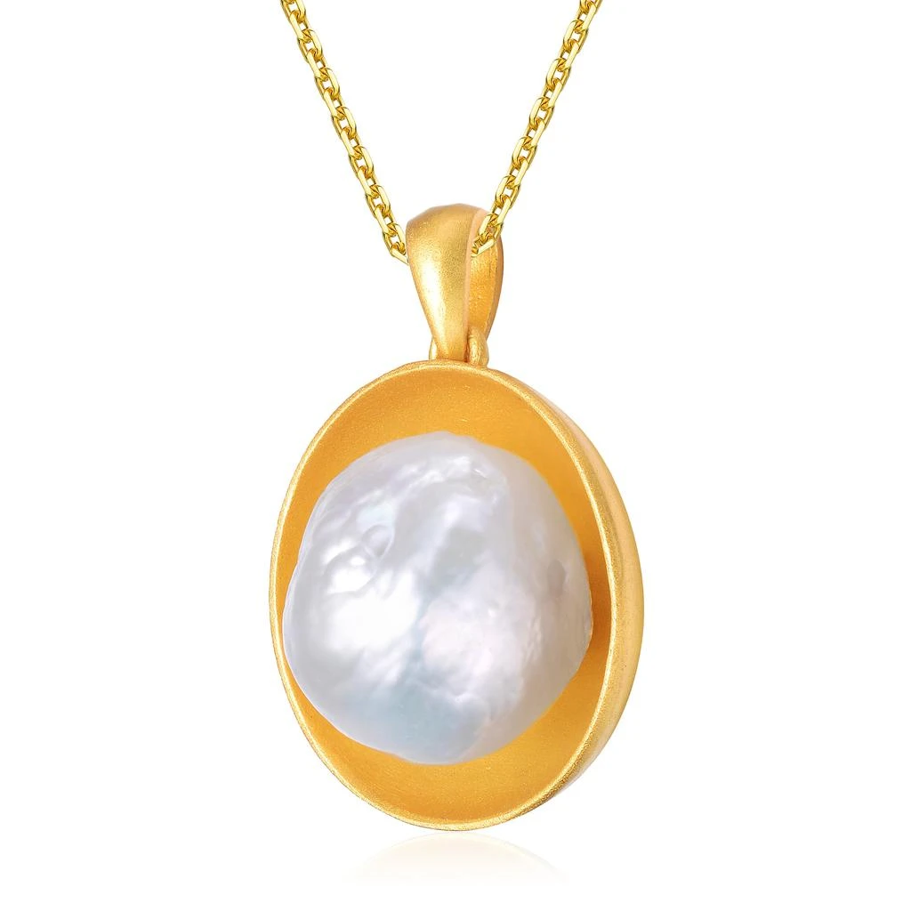 商品Genevive|GENEVIVE Sterling Silver Gold Plated Freshwater Pearl Pendant Necklace,价格¥477,第2张图片详细描述