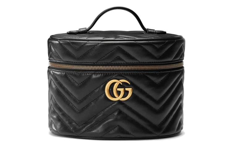 商品[国内直发] Gucci|古驰 GG Marmont系列 马蒙金标Logo绗缝 皮革 化妆包手提包 小号 女款 黑色,价格¥7255,第1张图片