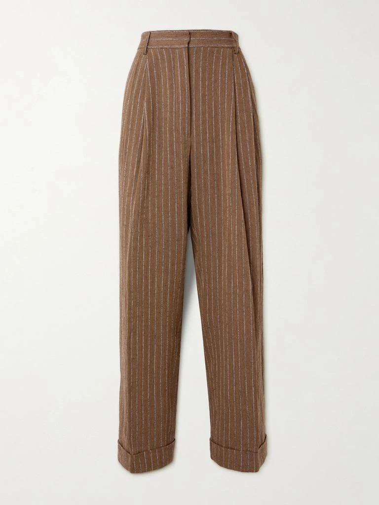 商品Dries Van Noten|褶裥条纹亚麻混纺阔腿裤,价格¥8090,第1张图片